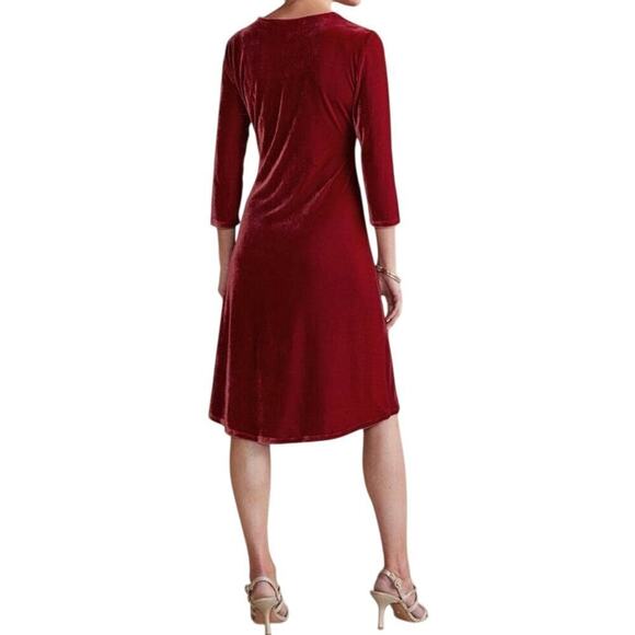 Soft Surroundings Velvet Hyannis Red Dress Surplice Holiday Skirt NWT Size M - Picture 2 of 11